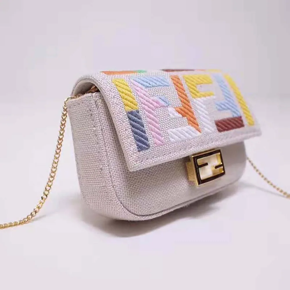 Fendi Nano Baguette Charm Beige Canvas Charm for Women Fendi Nano Baguette Charm Beige Canvas Charm for Women