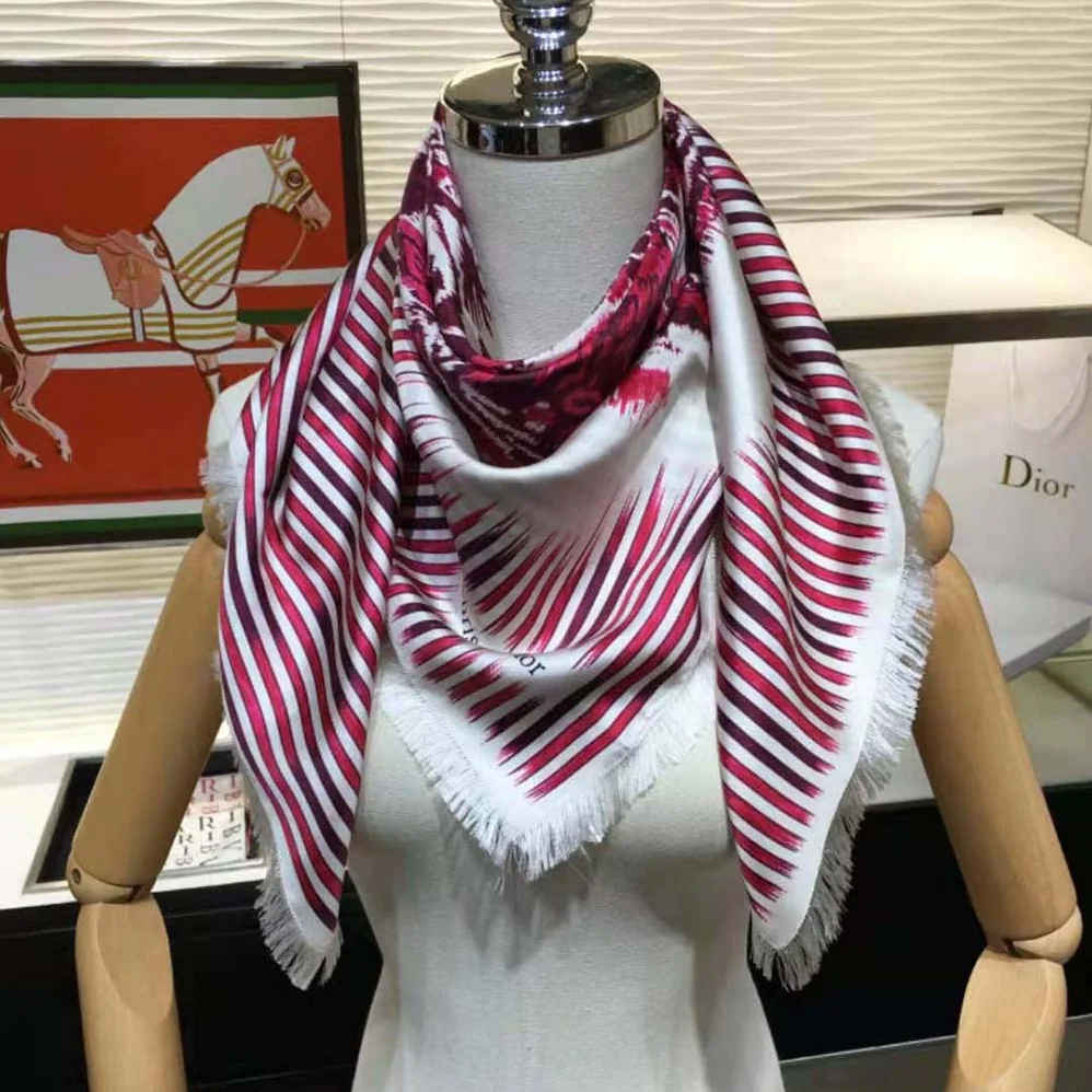 Dior Palms Square Scarf Burgundy Silk Twill for Women