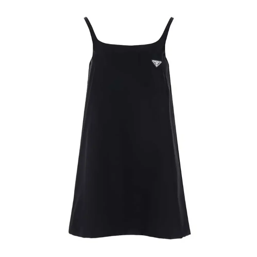 Prada Re-Nylon Mini-dress with Metal Triangle Logo for Women in Black Prada Re-Nylon Mini-dress with Metal Triangle Logo for Women in Black