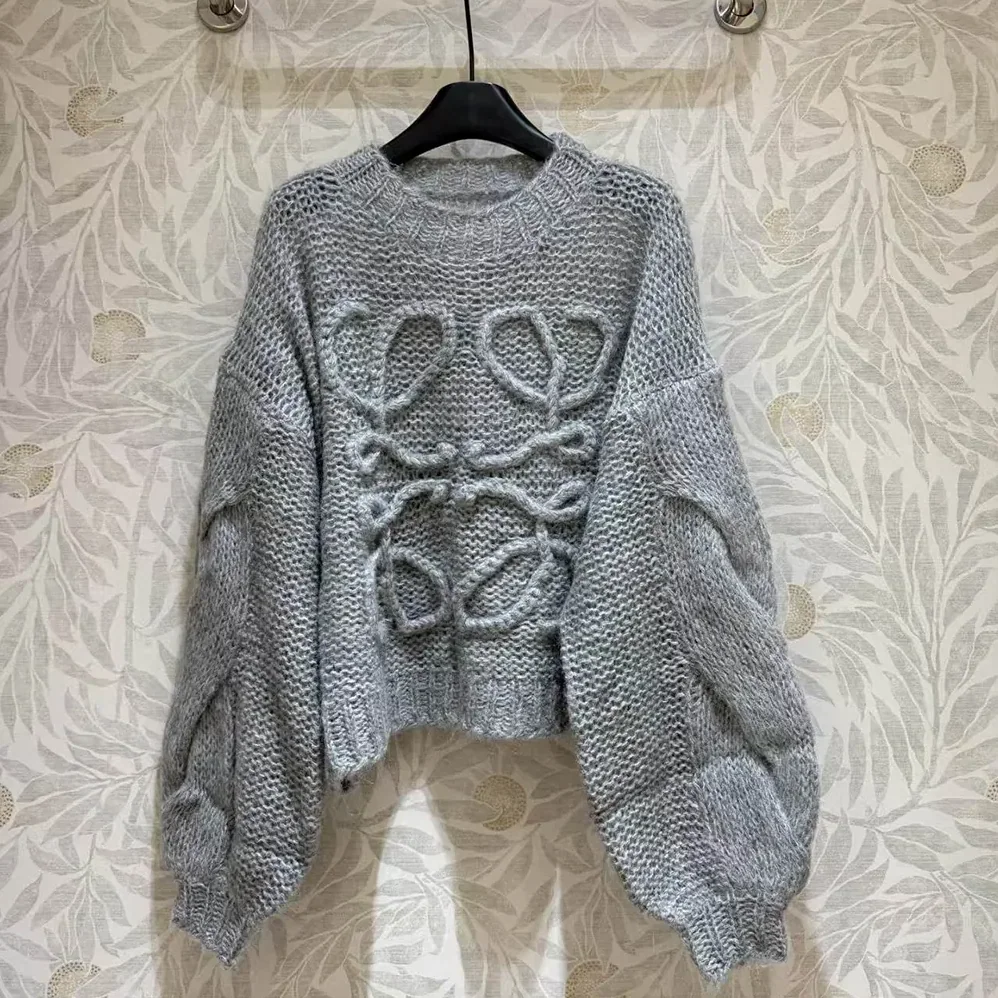 Loewe Anagram Sweater in Mohair for Women in Grey Loewe Anagram Sweater in Mohair for Women in Grey