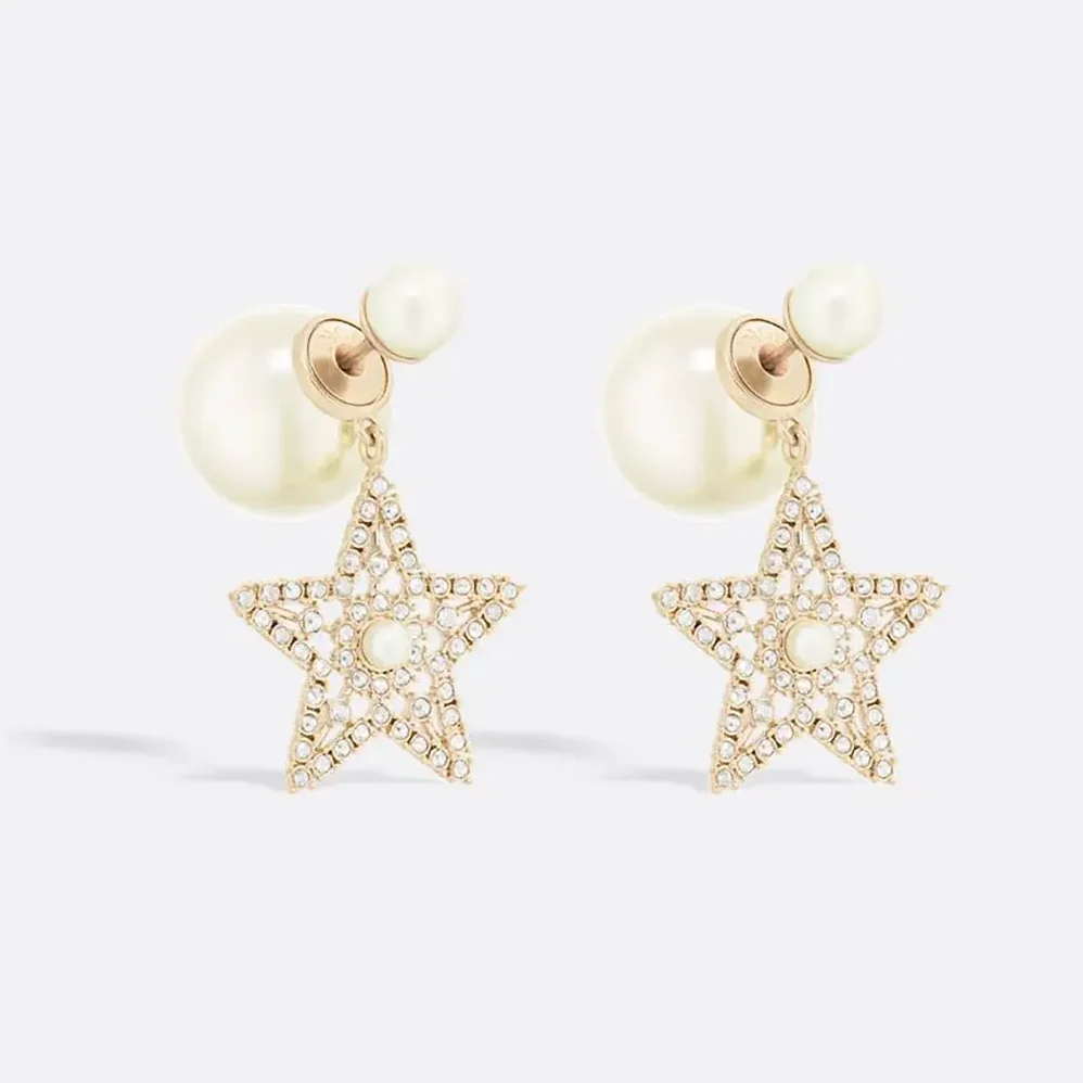 Dior Tribales Earrings Pale Gold-Finish Metal White Resin Pearls and Silver for Women in Tone Crystals Dior Tribales Earrings Pale Gold-Finish Metal White Resin Pearls and Silver for Women in Tone Crystals
