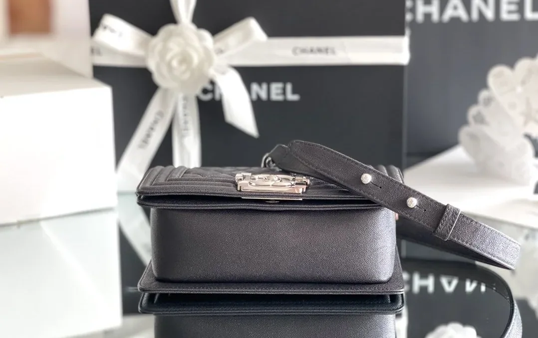 Chanel Boy Mini Crossbody Bag in Black Silver Hardware Chanel Boy Mini Crossbody Bag in Black Silver Hardware