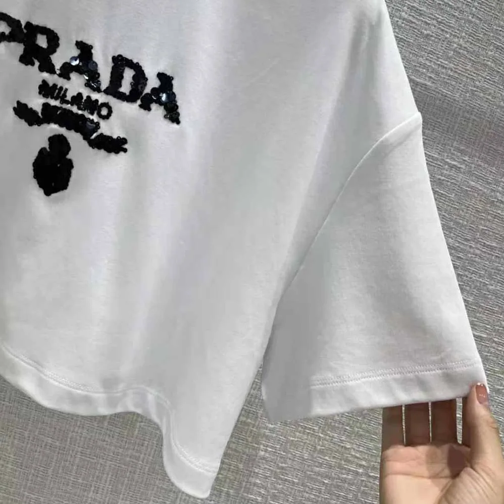Prada Embroidered Interlock Crop T-shirt for Women in White
