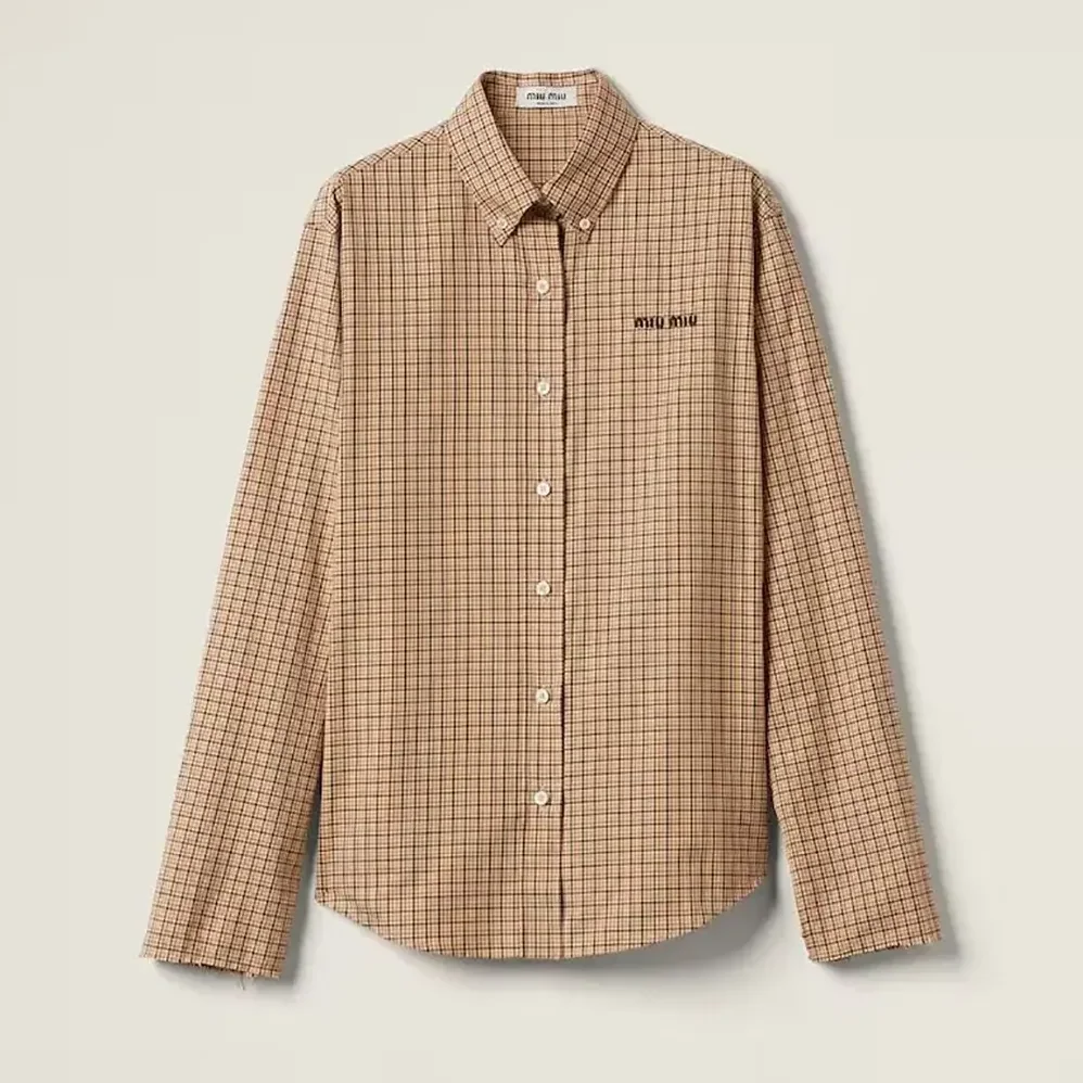 Miu Miu Checked Shirt with Embroidered Logo for Women Miu Miu Checked Shirt with Embroidered Logo for Women