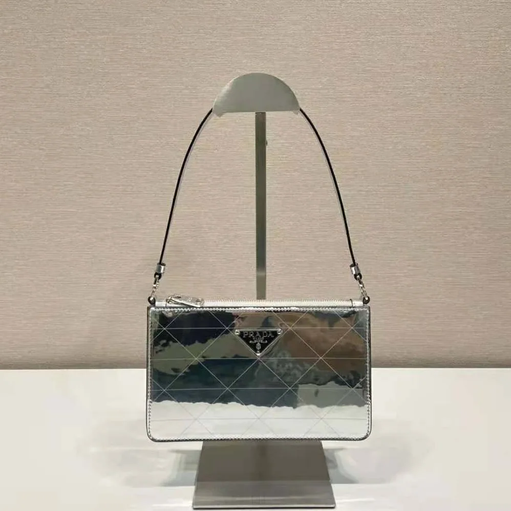 Prada Metallic Leather Mini-Bag for Women in Silver Prada Metallic Leather Mini-Bag for Women in Silver