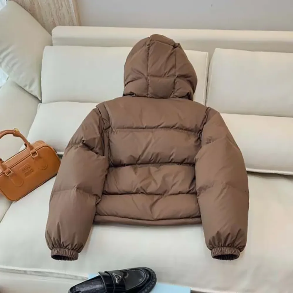 Celine Triomphe Cropped Down Jacket in Lightweight Nylon for Women in Brown