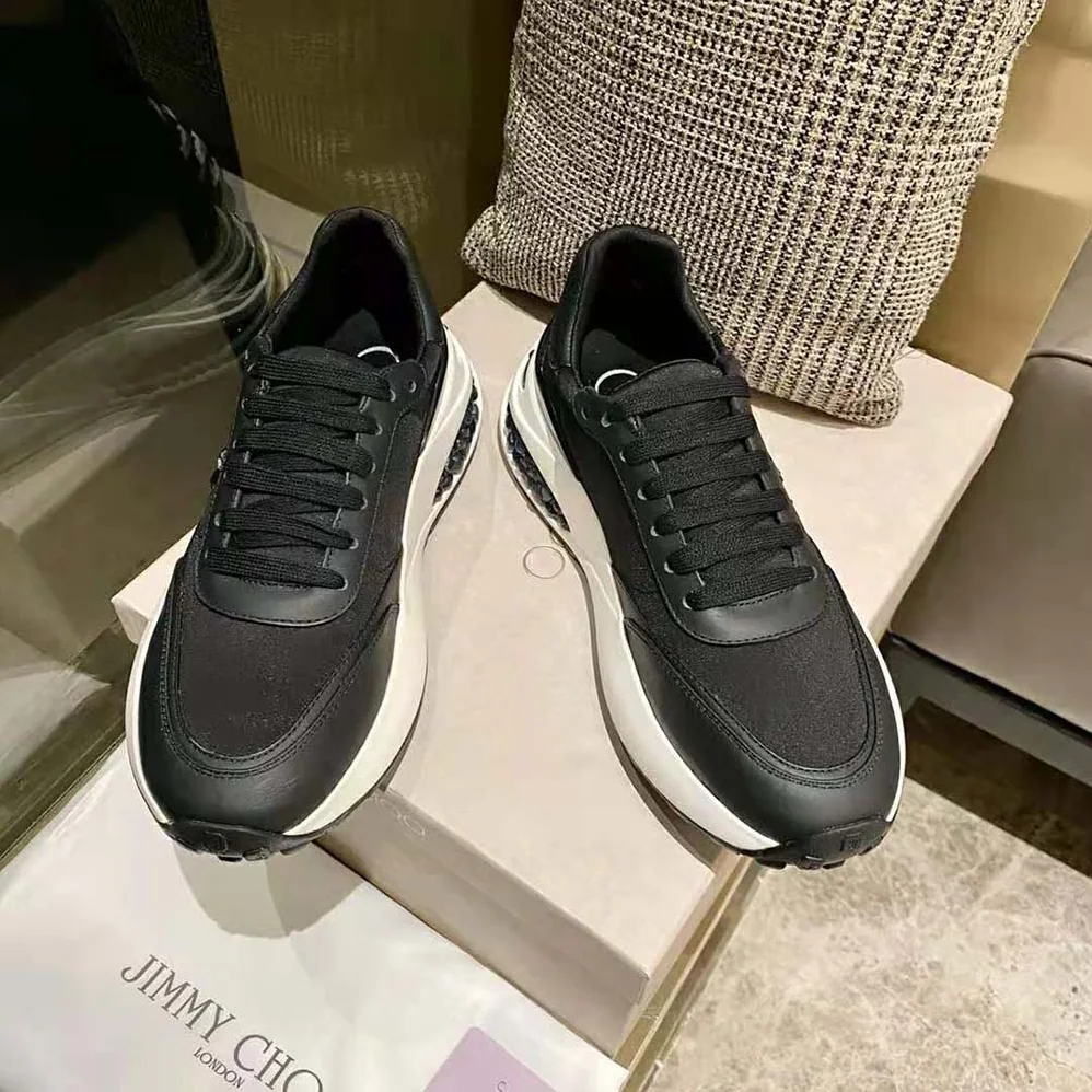 Jimmy Choo Memphis Lace UP/M Black Neoprene and Leather Low for Women in Top Trainers