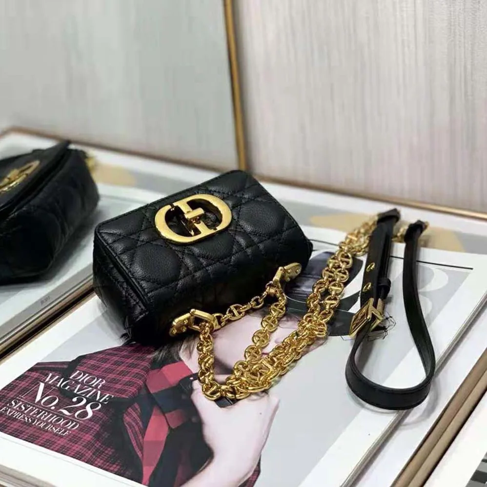 Dior Micro Dior Caro Bag Black Supple Cannage Calfskin for Women