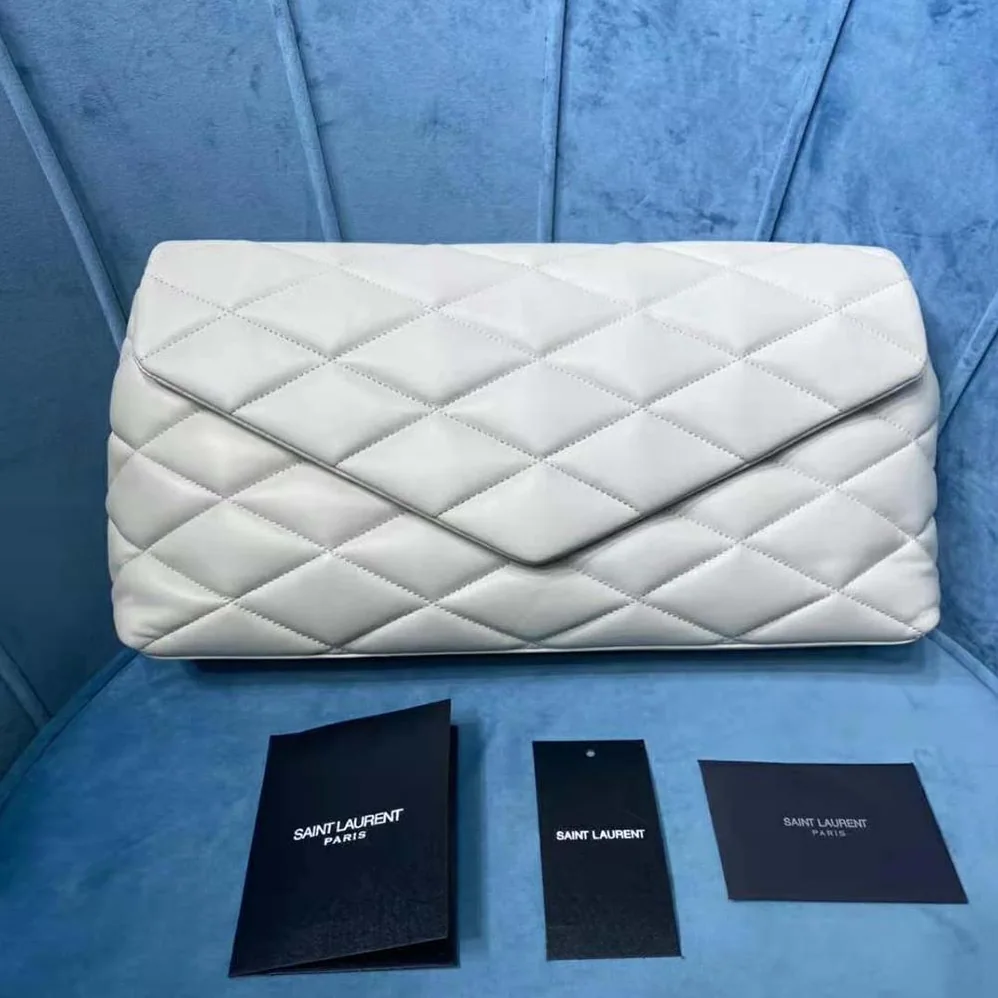 Saint Laurent YSL Sade Puffer Envelope Clutch in Lambskin for Women in White
