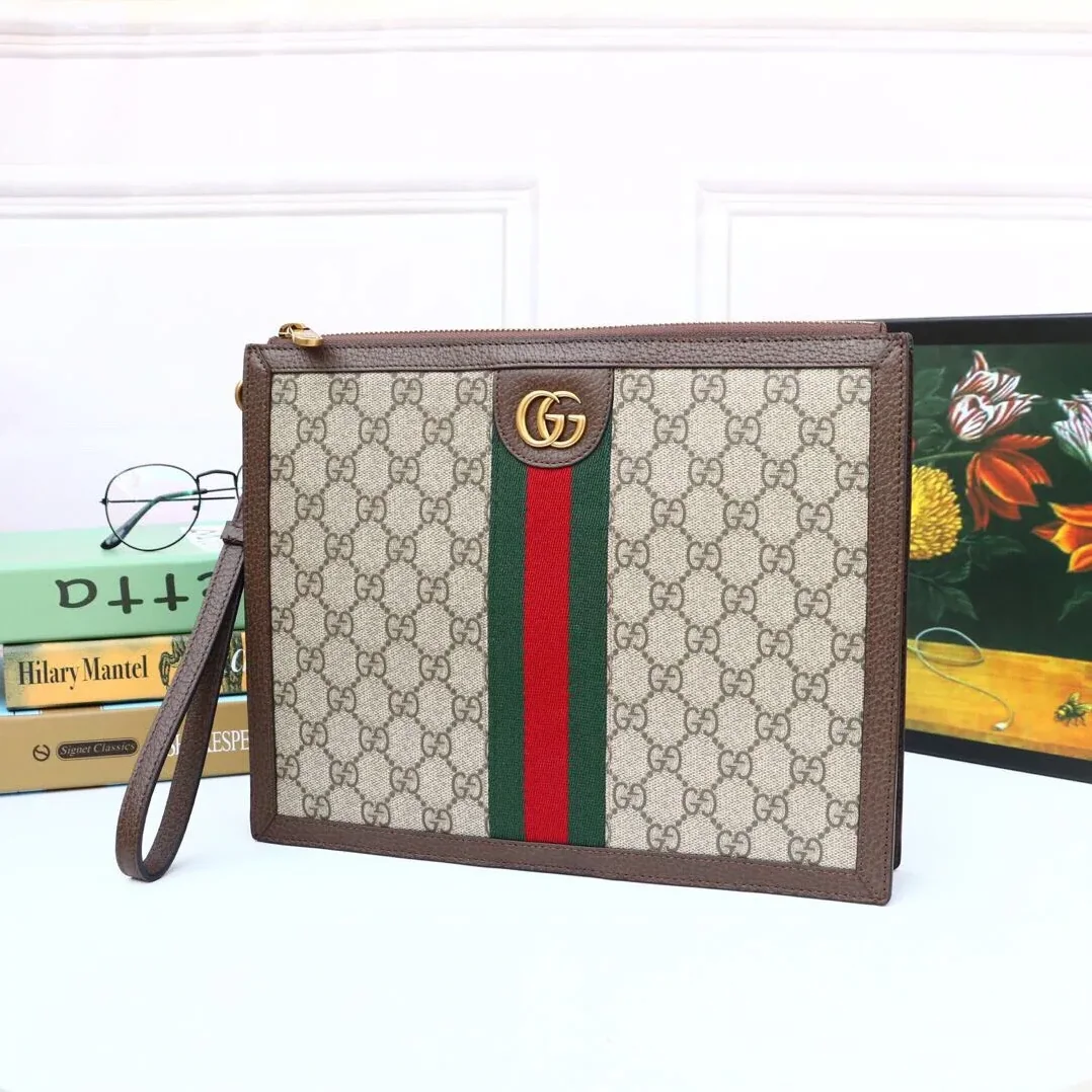 Gucci Ophidia Pouch With Web Beige And Ebony GG Supreme Canvas / Gucci Ophidia Pouch With Web Beige And Ebony GG Supreme Canvas /