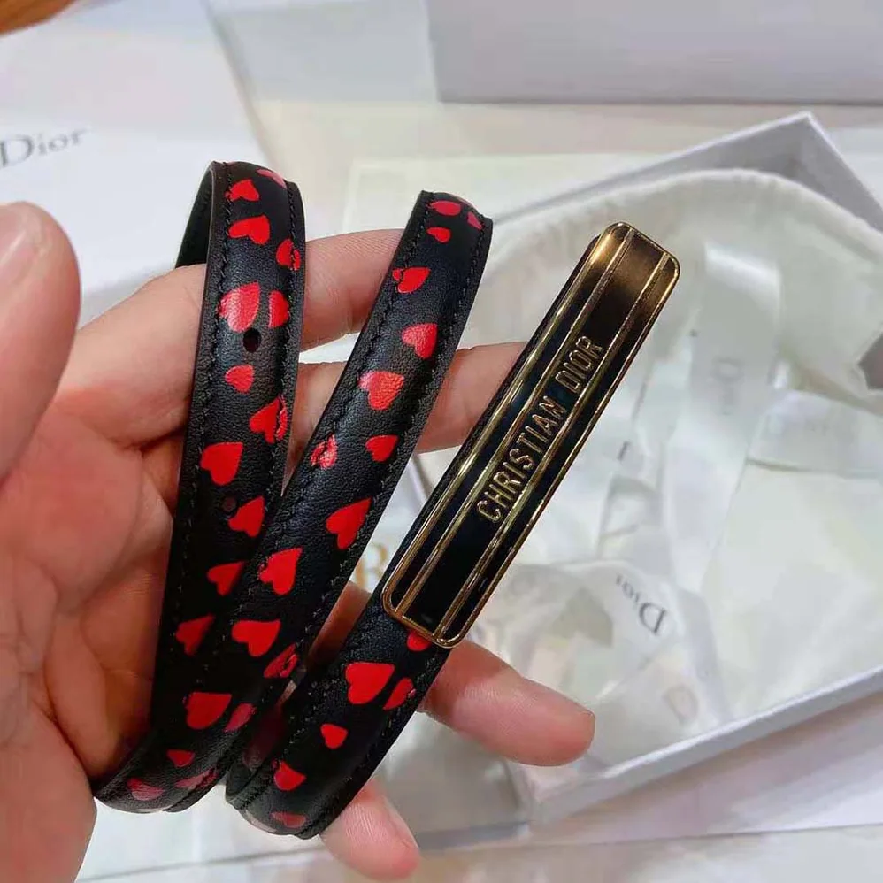 Dior Dior-id Belt Navy Blue I Love Paris and Red Hearts Smooth Calfskin 15 MM for Women