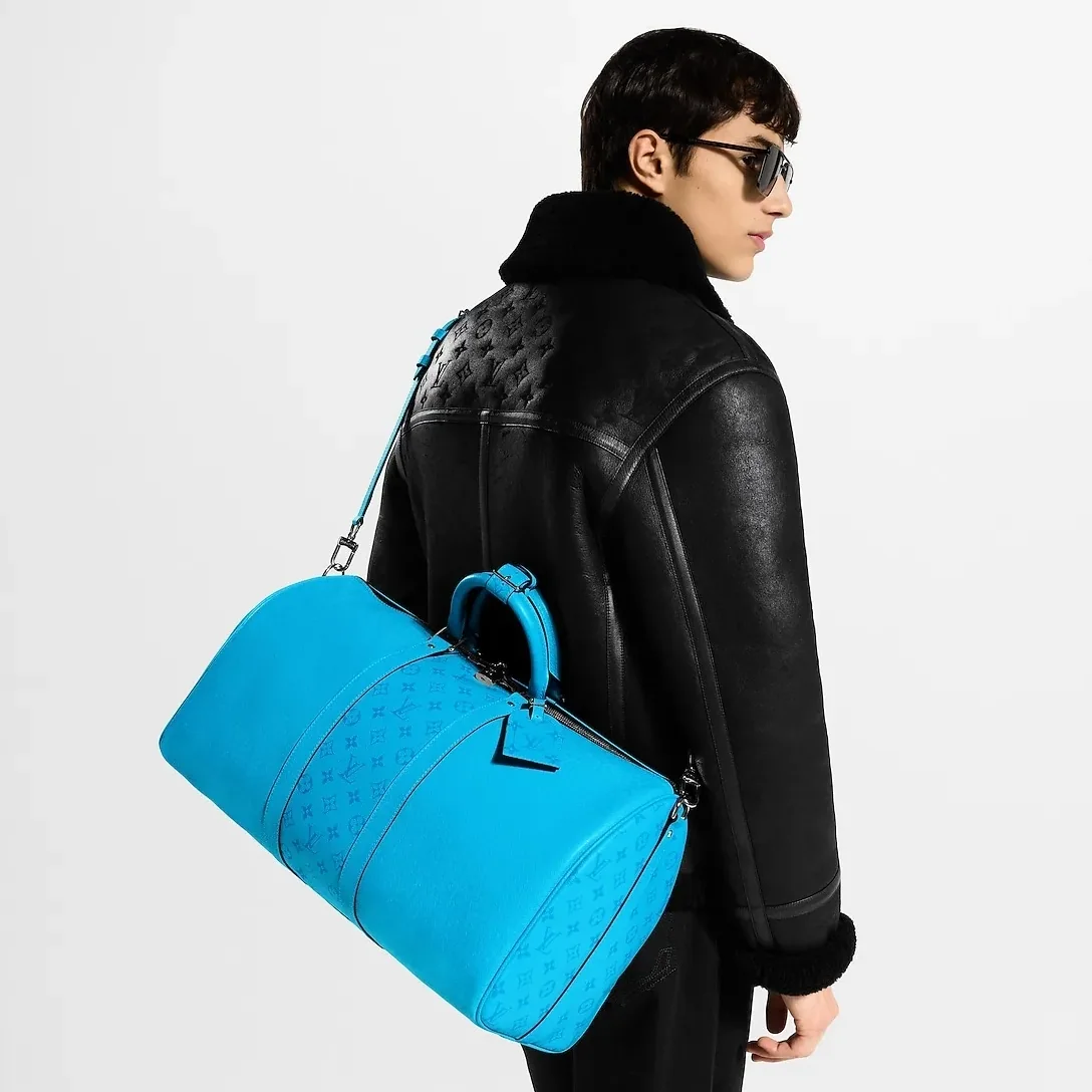 Louis Vuitton Keepall Bandouliere 50 Travel Bag in Tropical Blue Silver Hardware