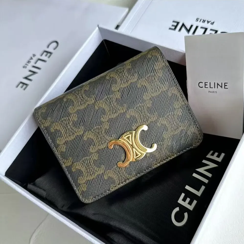 Celine Triomphe Compact Wallet In Triomphe Canvas for Women Celine Triomphe Compact Wallet In Triomphe Canvas for Women