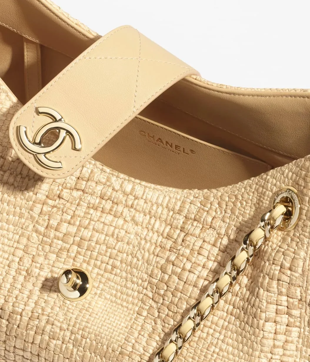 Chanel Shopping Tote Bag in Beige Raffia Gold Hardware