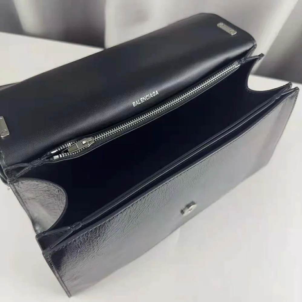 Balenciaga Crush Medium Sling Bag in Black Paper Calfskin for Women