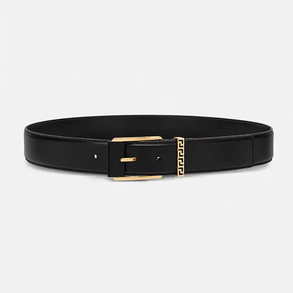 Versace Greca Accent Leather Belt for Unisex in Black Versace Greca Accent Leather Belt for Unisex in Black