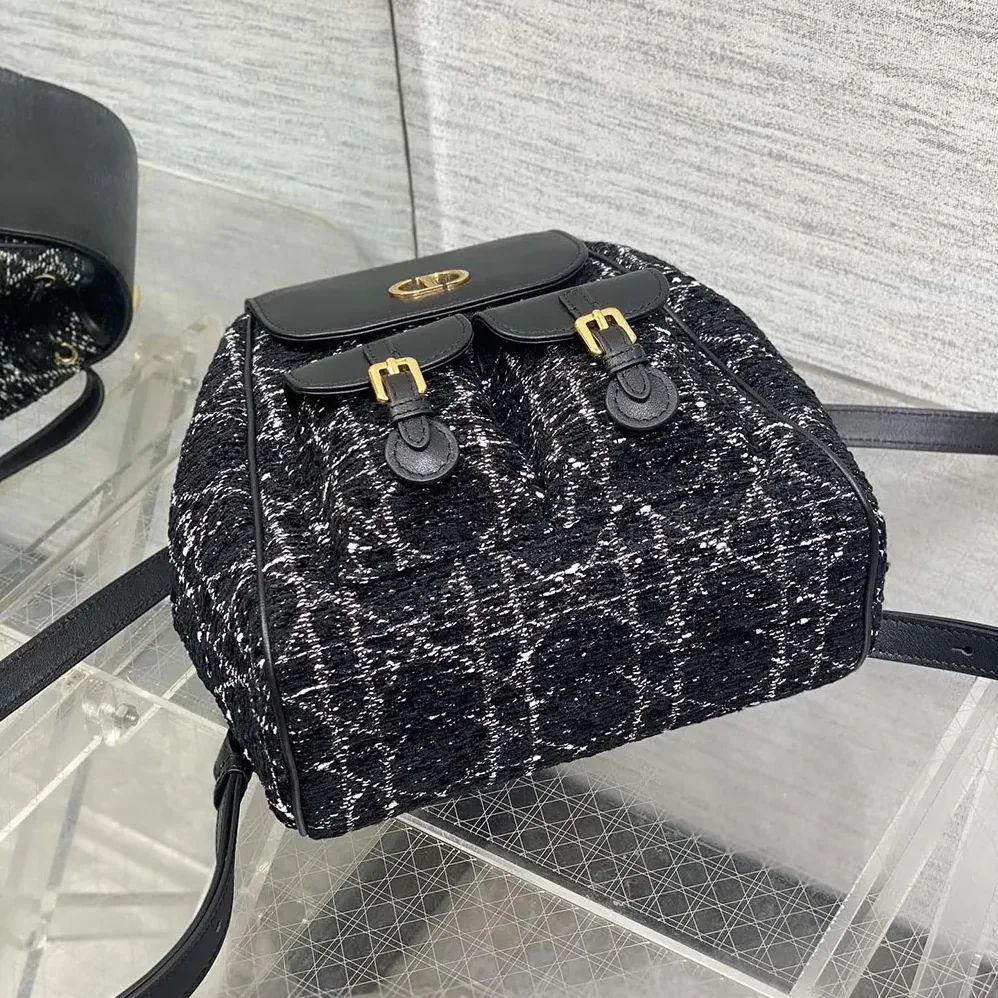 Dior Medium Dior Caro Backpack Black Tweed with White Cannage Motif for Women Dior Medium Dior Caro Backpack Black Tweed with White Cannage Motif for Women