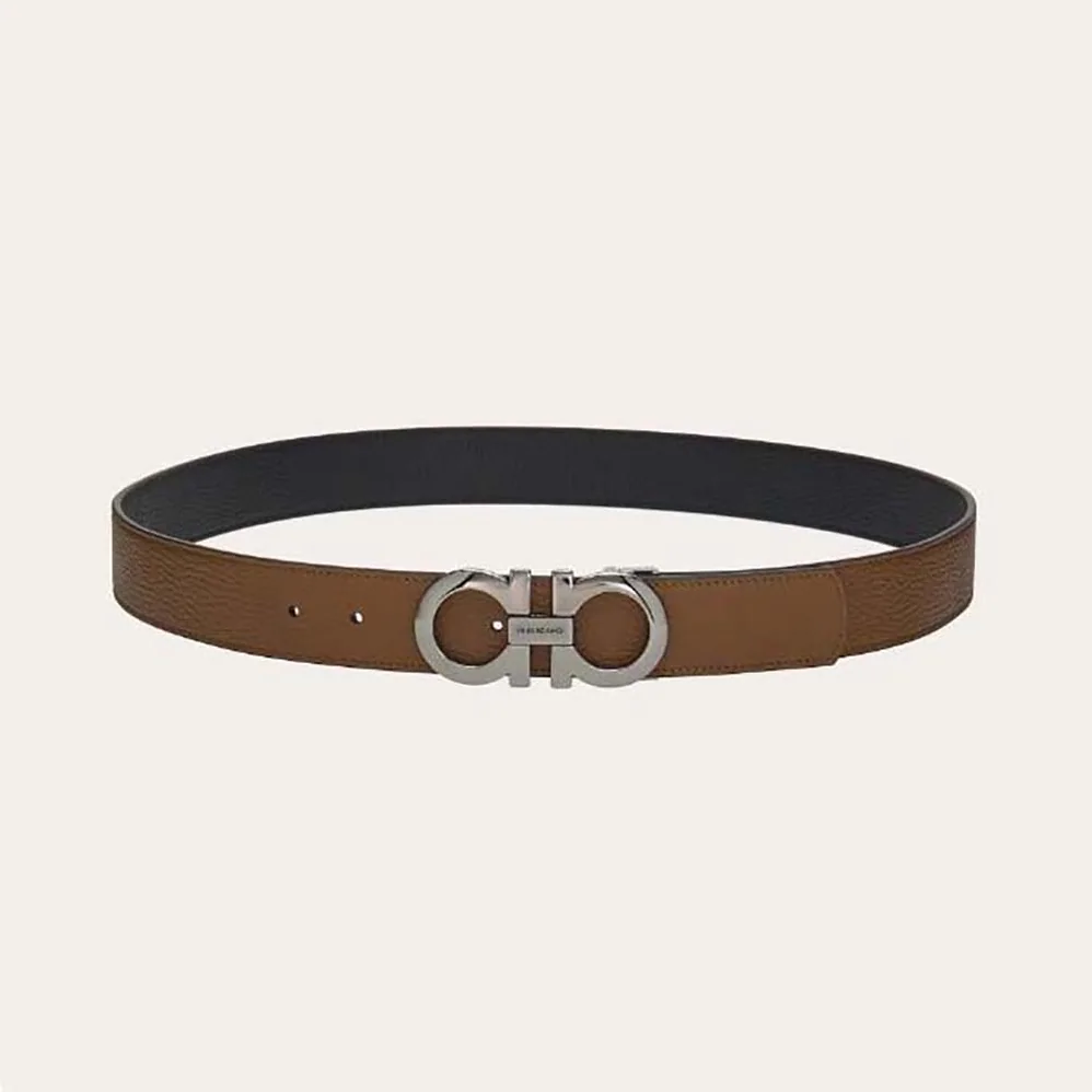 Salvatore Ferragamo Reversible and Adjustable Gancini Belt for Men in Brown