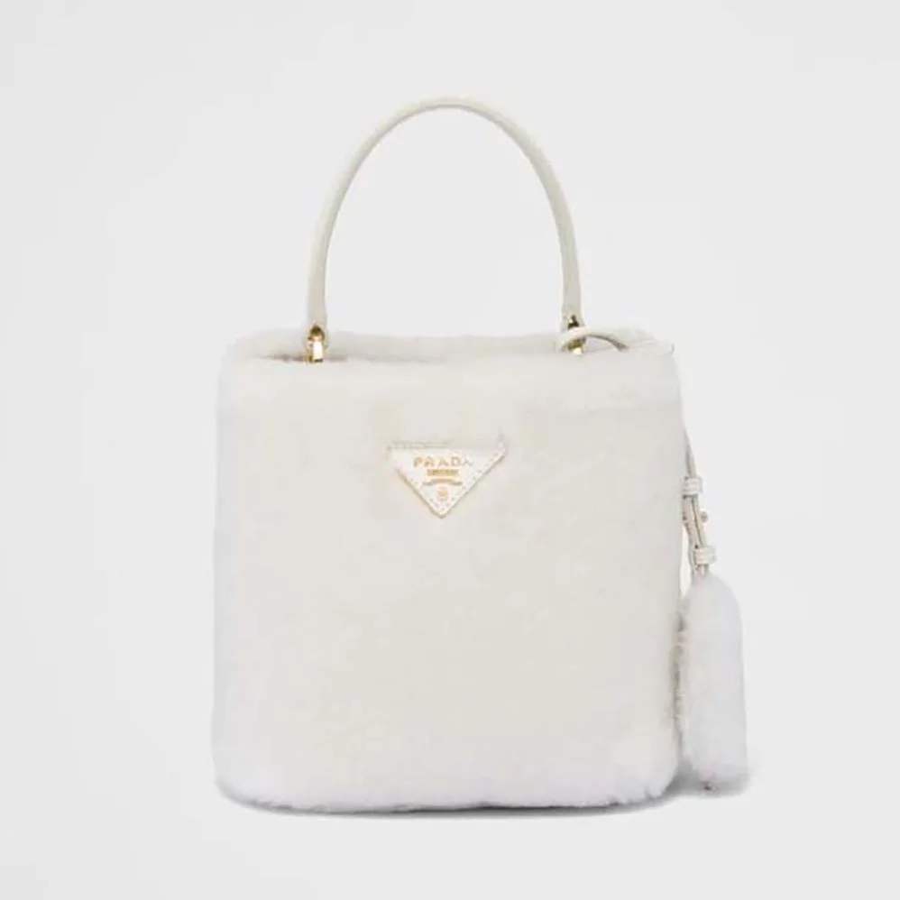 Prada Panier Shearling Mini-Bag for Women in White Prada Panier Shearling Mini-Bag for Women in White