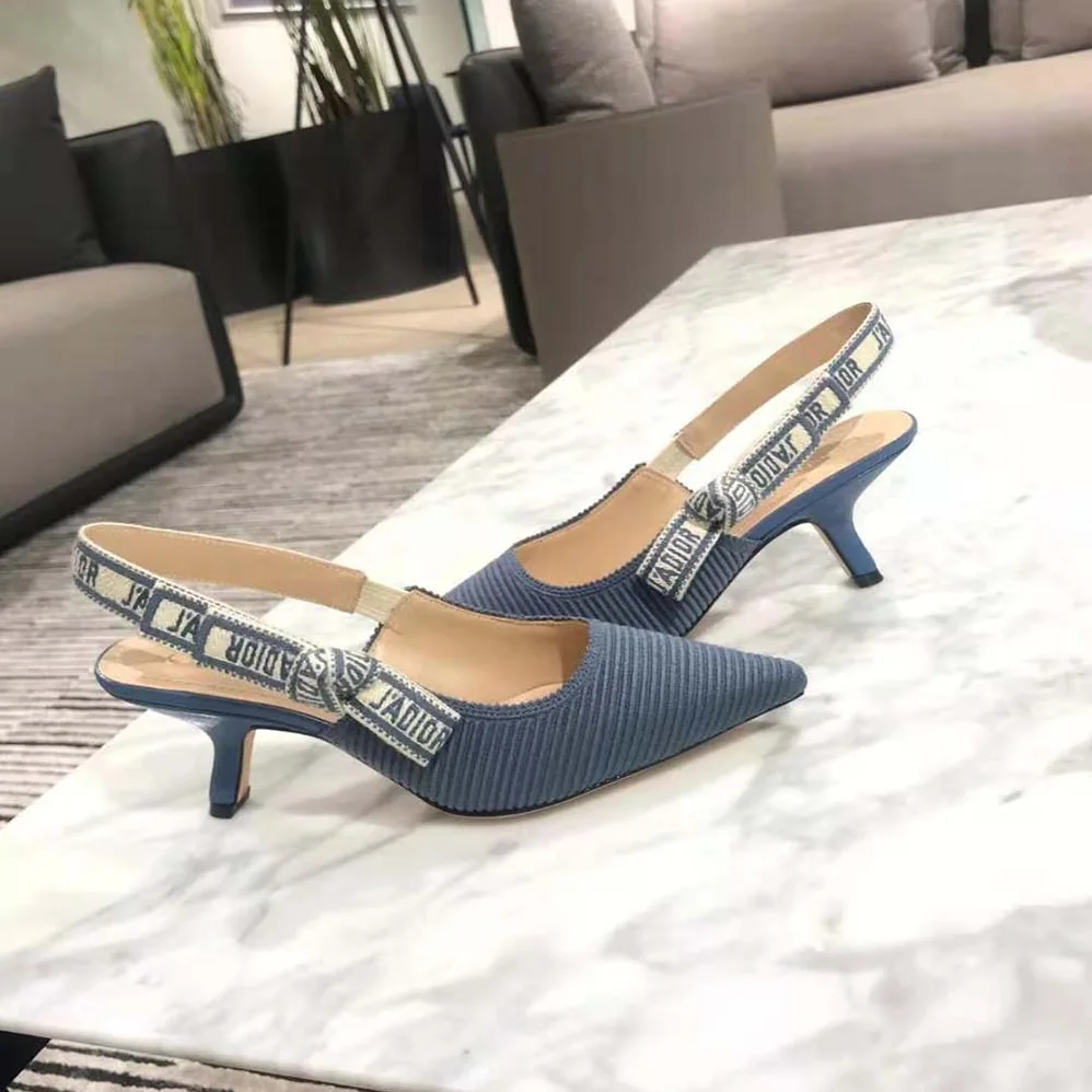 Dior J'Adior Slingback Pump Denim Blue Embroidered Cotton for Women Dior J'Adior Slingback Pump Denim Blue Embroidered Cotton for Women