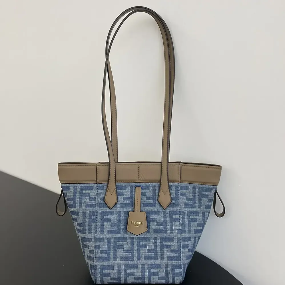 Fendi Origami Mini Light Blue FF Denim Fabric Mini Bag that Can be Transformed for Women