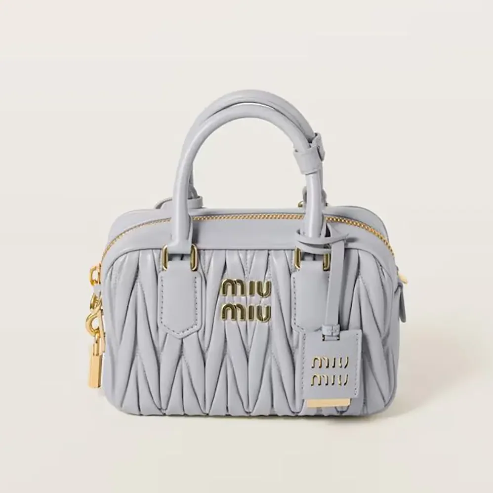 Miu Miu Arcadie Matelassé Nappa Leather Bag for Women in Pearl Gray