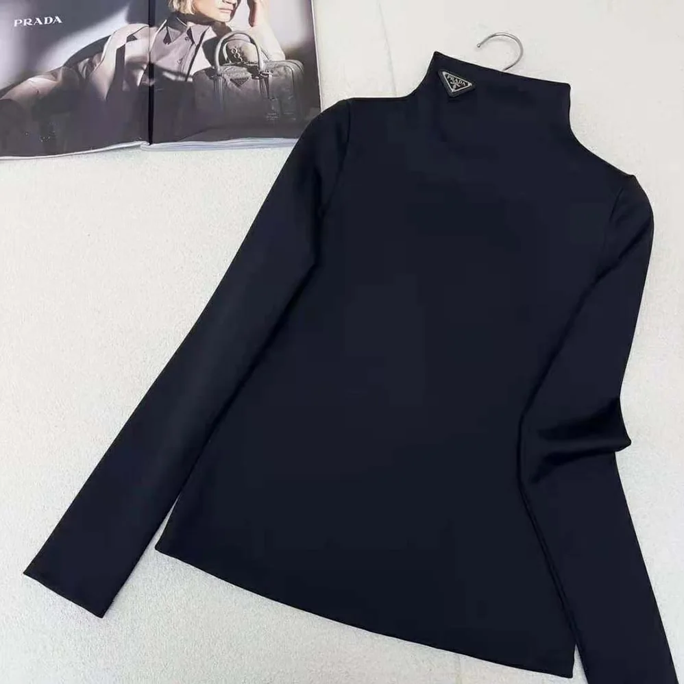 Prada Jersey Turtleneck Top for Women in Black Prada Jersey Turtleneck Top for Women in Black