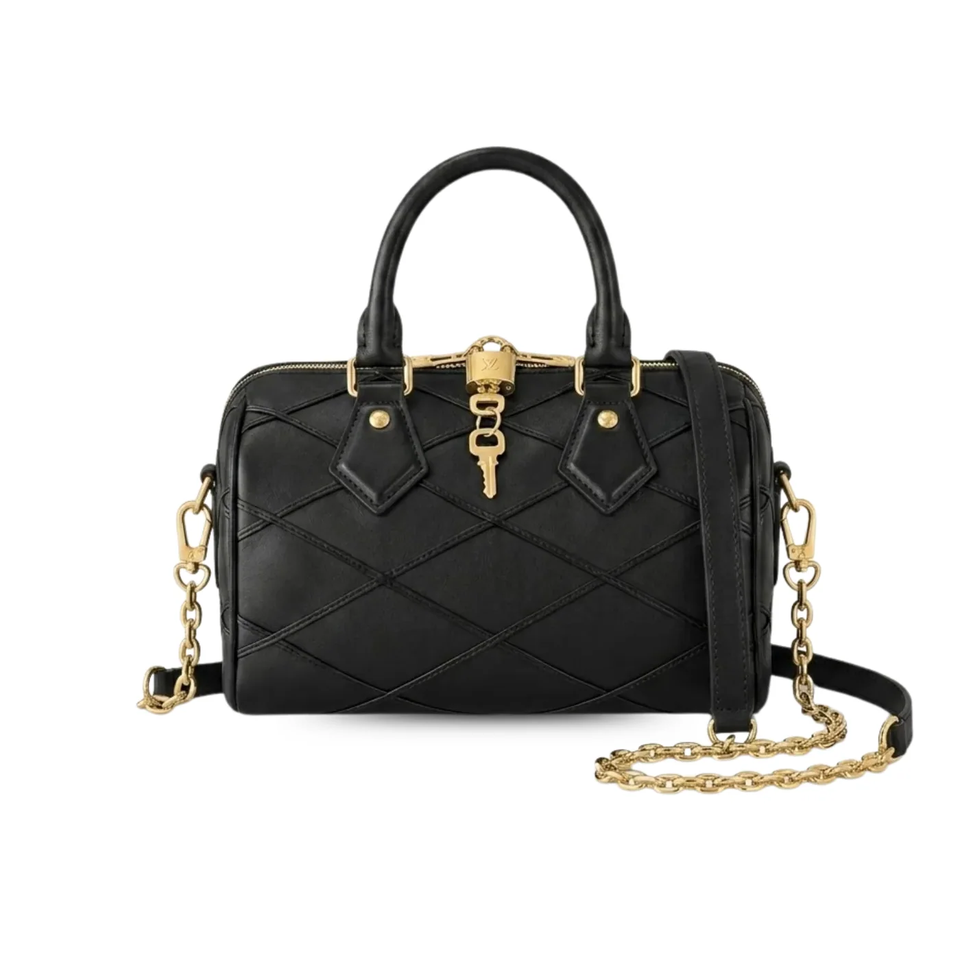 Louis Vuitton Speedy Bandouliere 25 Top Handle Bag in Black Gold Hardware