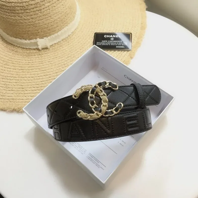 Chanel Quilted Belt With Double C Buckle Black with Gold mix Black Hardware for Women