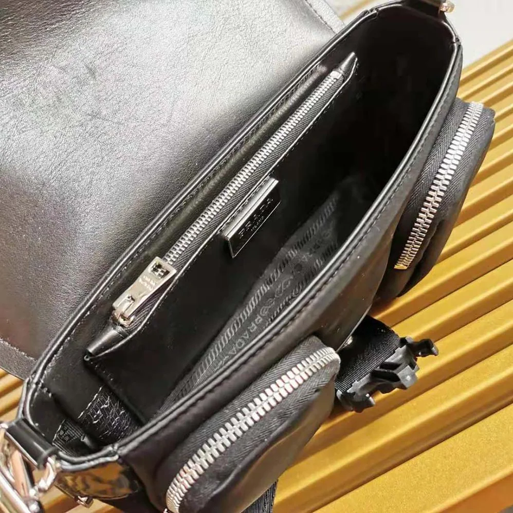 Prada Pocket Nylon and Brushed Leather Bag for Women in Black Prada Pocket Nylon and Brushed Leather Bag for Women in Black