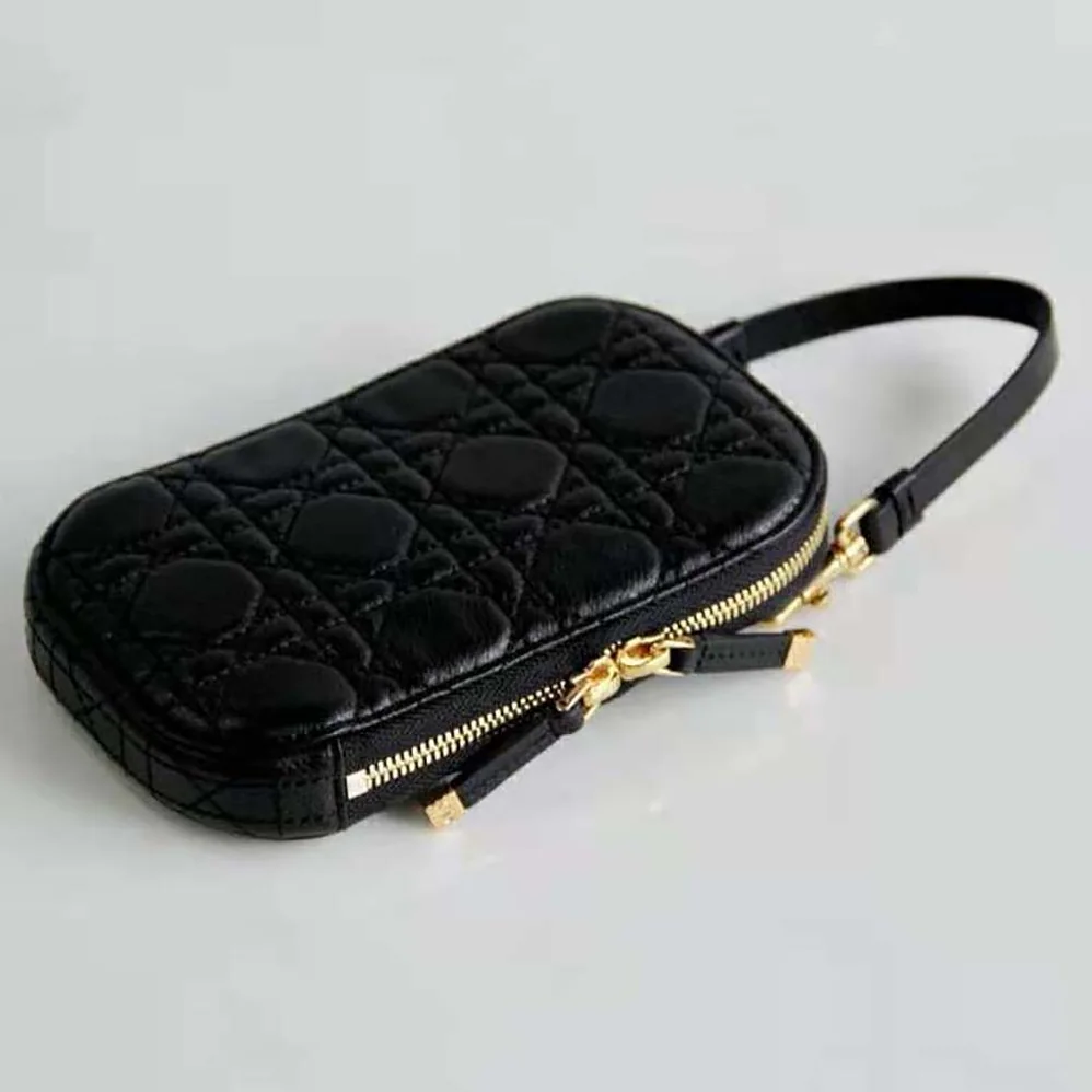 Dior Lady Dior Phone Holder Black Cannage Lambskin for Women