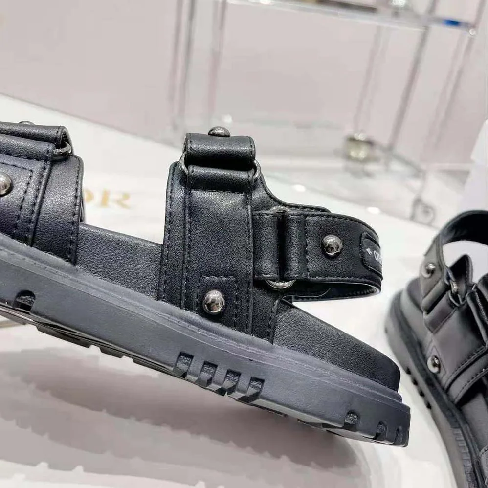 Dior Dioract Sandal Black Lambskin and Silver for Women in Finish Rivets Dior Dioract Sandal Black Lambskin and Silver for Women in Finish Rivets