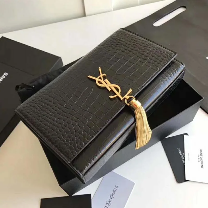 Saint Laurent YSL Kate Small Tassel Embossed Crocodile Shiny for Women in Gold Saint Laurent YSL Kate Small Tassel Embossed Crocodile Shiny for Women in Gold