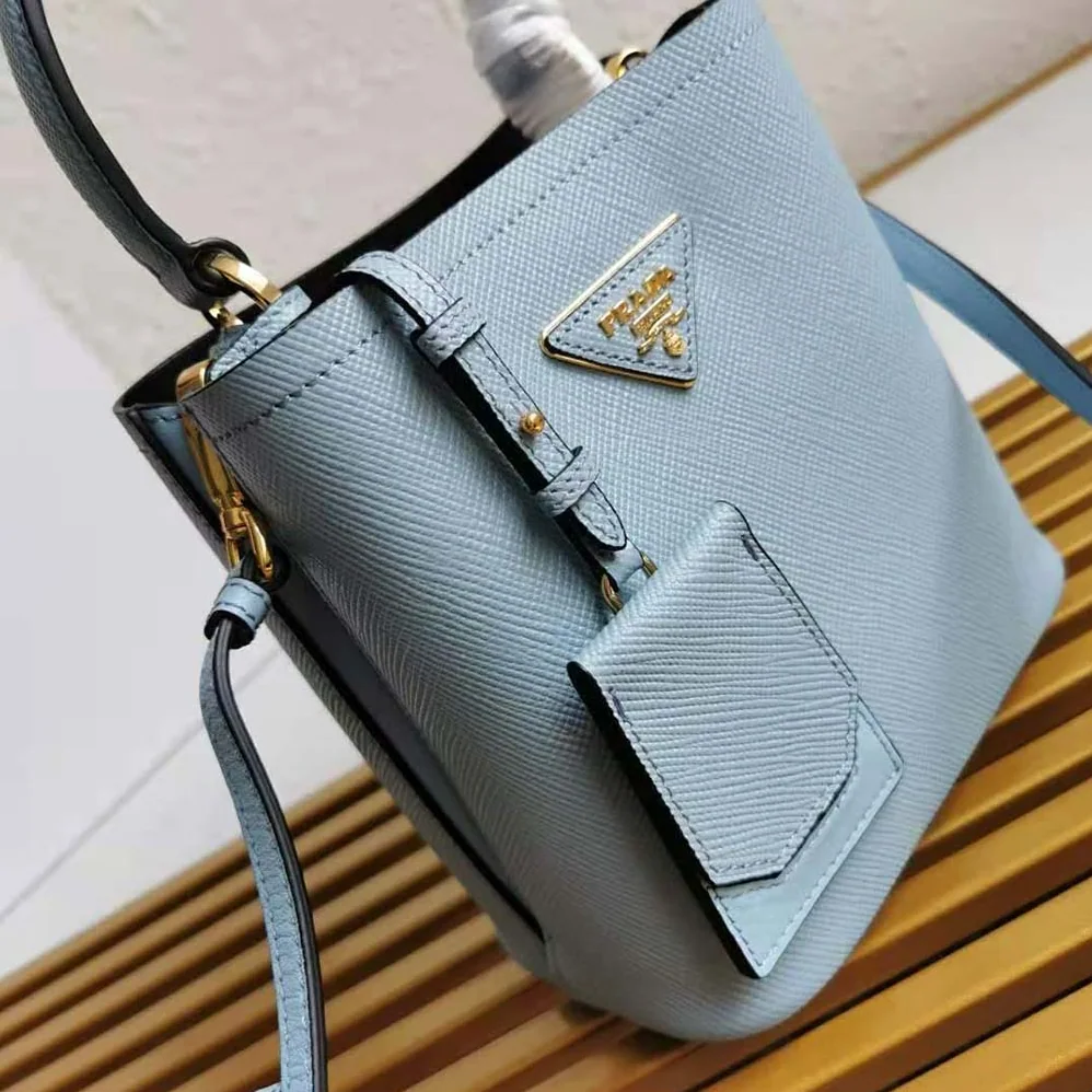 Prada Small Saffiano Leather Prada Panier Bag for Women in Blue