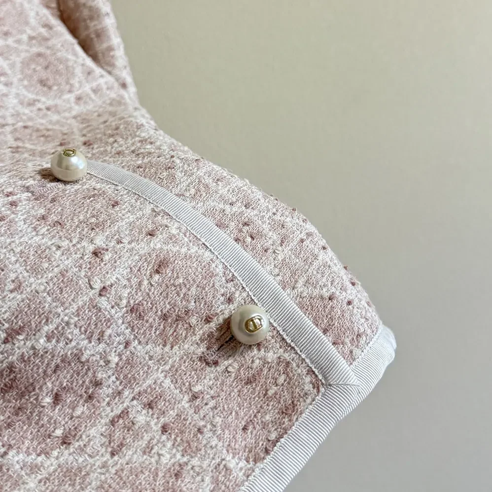 Dior Macrocannage Cropped Jacket Peach Blossom Pink Cotton for Women in Blend Tweed