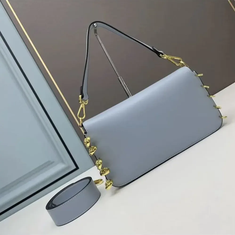 Fendi Baguette Brooch Fendace Blue Leather Bag for Women Fendi Baguette Brooch Fendace Blue Leather Bag for Women