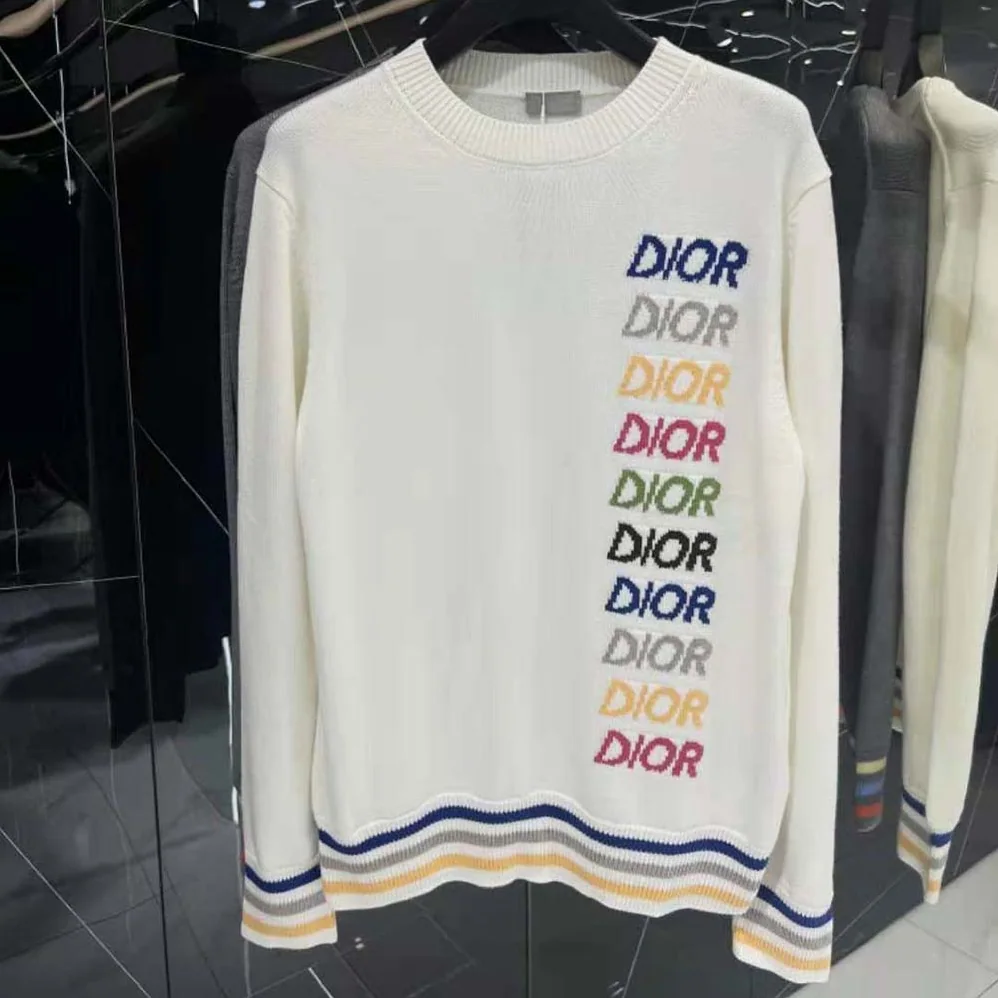 Dior Sweater Beige Wool and Cashmere Intarsia for Men Dior Sweater Beige Wool and Cashmere Intarsia for Men