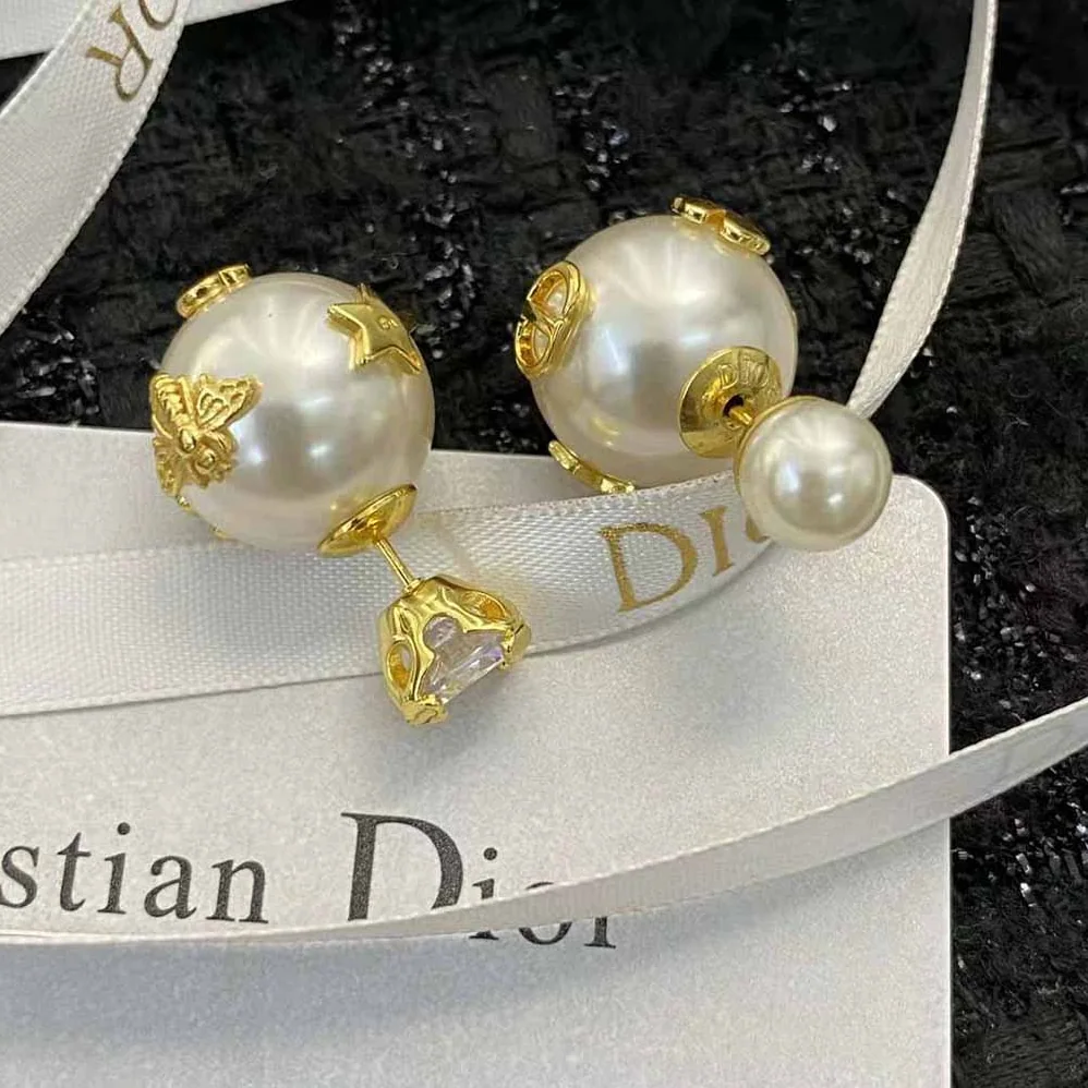 Dior Dior Tribales Earrings Gold-Finish Metal with White Resin Pearls and a Silver for Women in Tone Crystal Dior Dior Tribales Earrings Gold-Finish Metal with White Resin Pearls and a Silver for Women in Tone Crystal