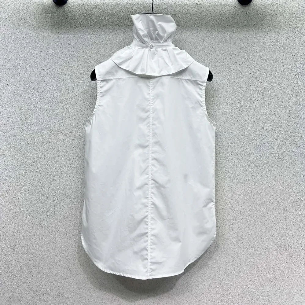 Dior Sleeveless Blouse with Removable Ruched Collar White Cotton Poplin for Women