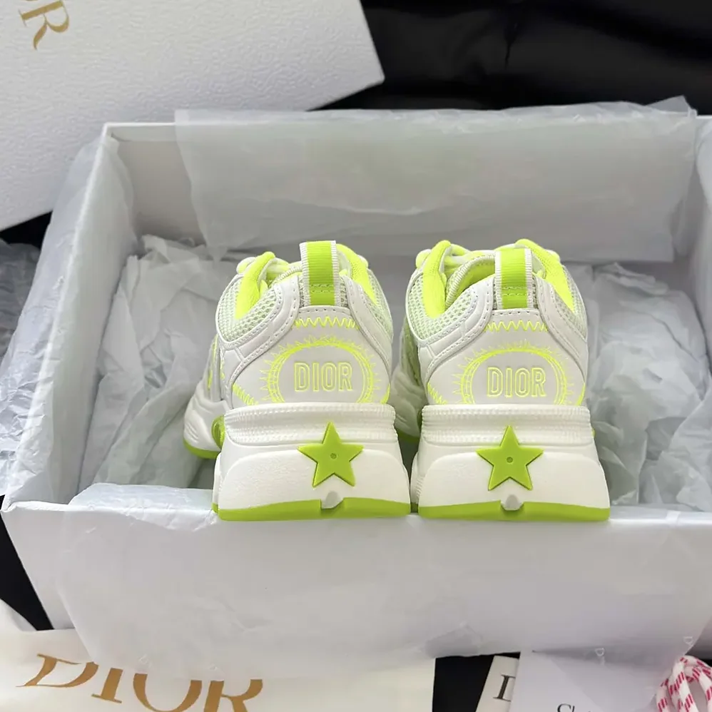 Dior Chrono Sneaker White and Lime Green Mesh with Leather for Unisex in Effect Panels Dior Chrono Sneaker White and Lime Green Mesh with Leather for Unisex in Effect Panels