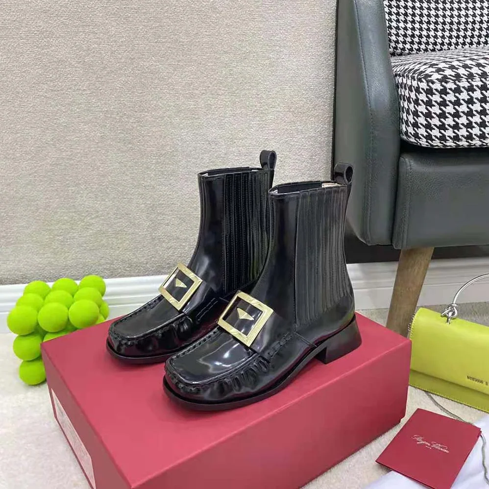 Roger Vivier Preppy Viv' Metal Buckle Chelsea Booties in Patent Leather for Women Roger Vivier Preppy Viv' Metal Buckle Chelsea Booties in Patent Leather for Women