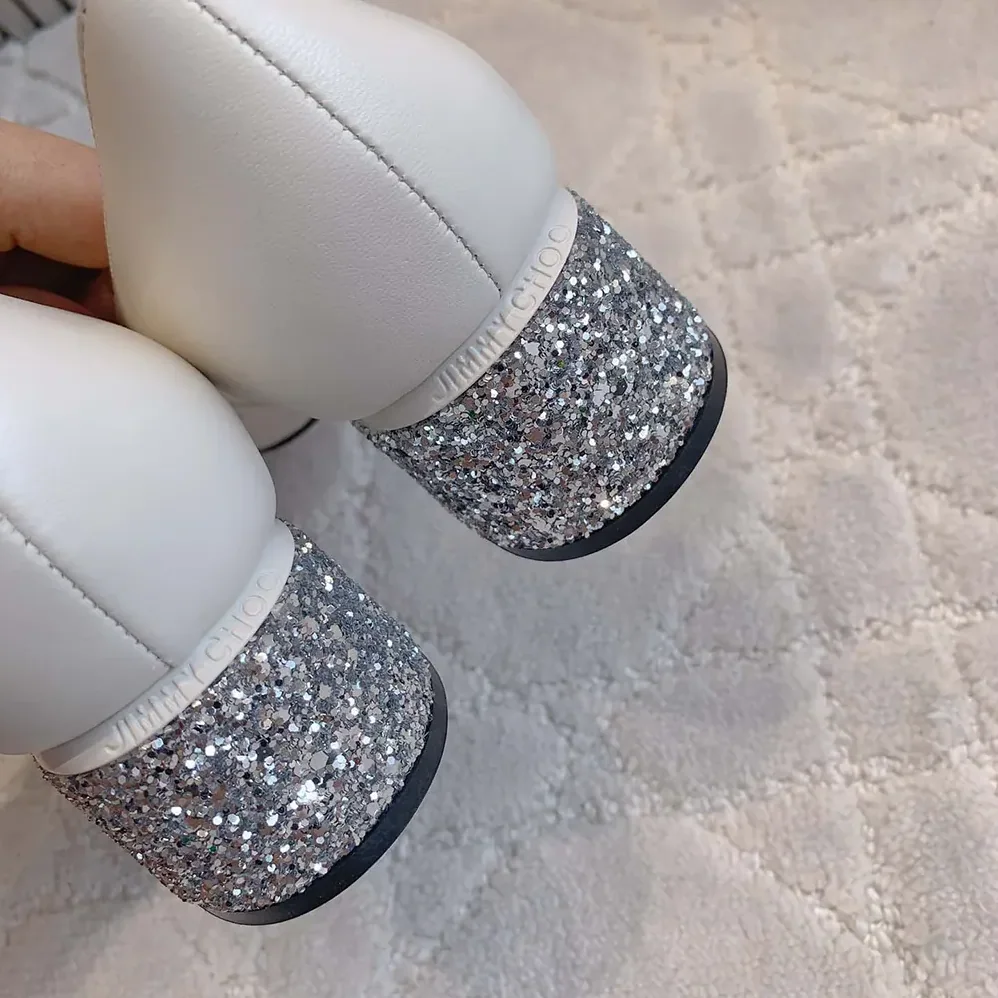 Jimmy Choo Elisa 45 Silver for Women in Latte Glitter Leather Pumps Jimmy Choo Elisa 45 Silver for Women in Latte Glitter Leather Pumps