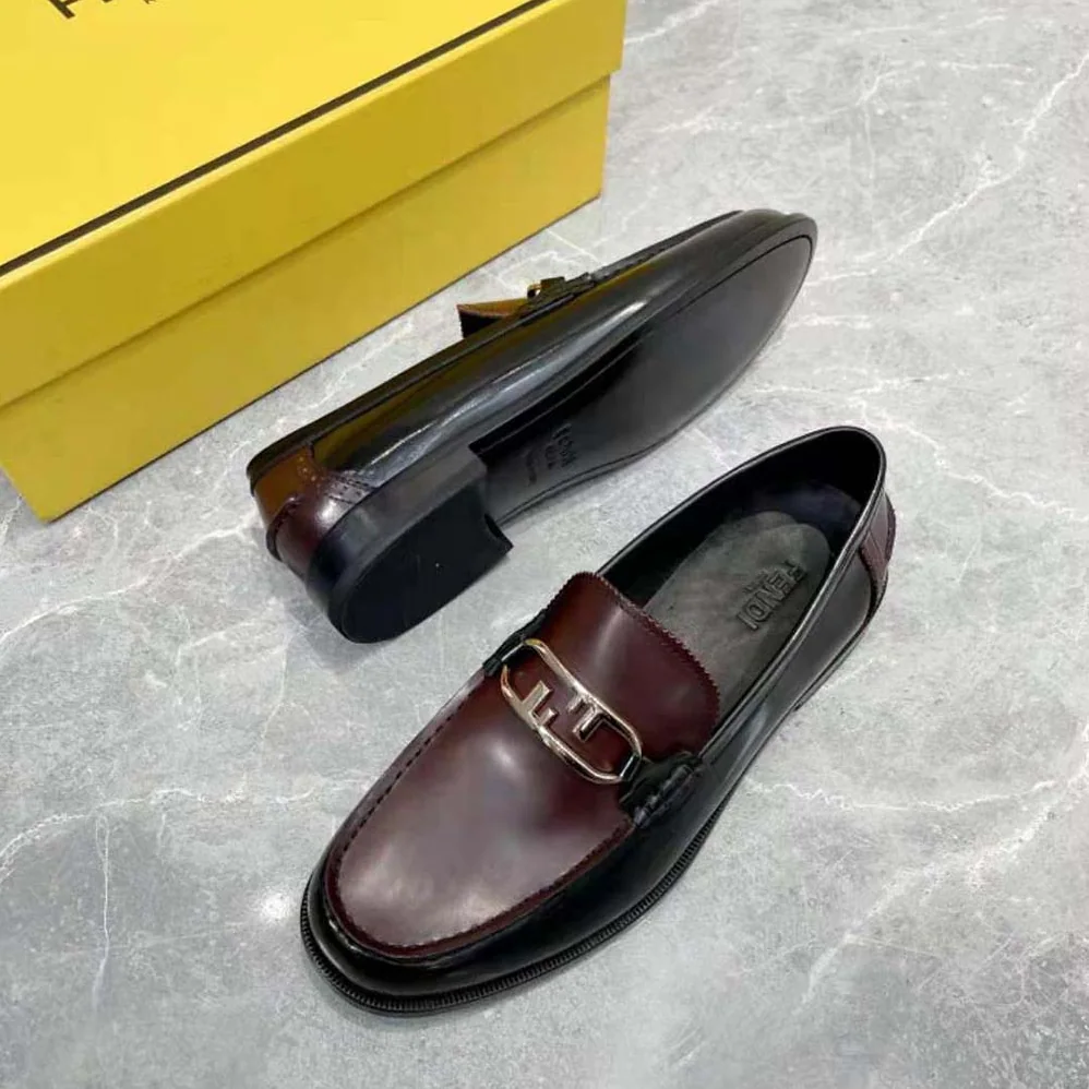 Fendi Maroon Leather Loafers with Fendi O'Lock Motif for Men Fendi Maroon Leather Loafers with Fendi O'Lock Motif for Men