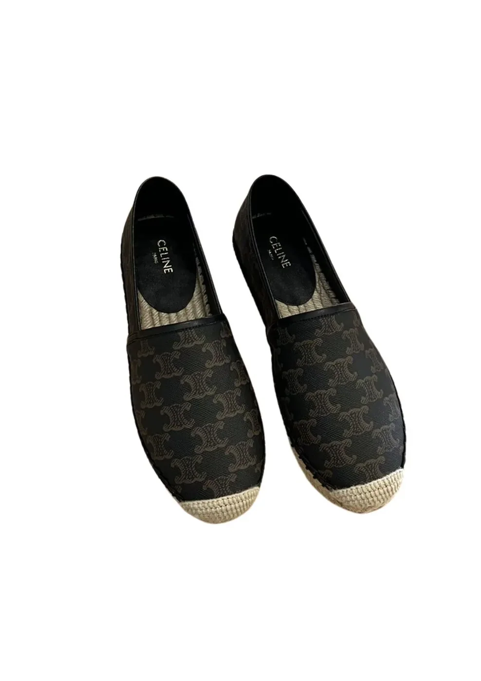 Celine Flat Espadrille With Triomphe In Triomphe Canvas Black And Brown Celine Flat Espadrille With Triomphe In Triomphe Canvas Black And Brown