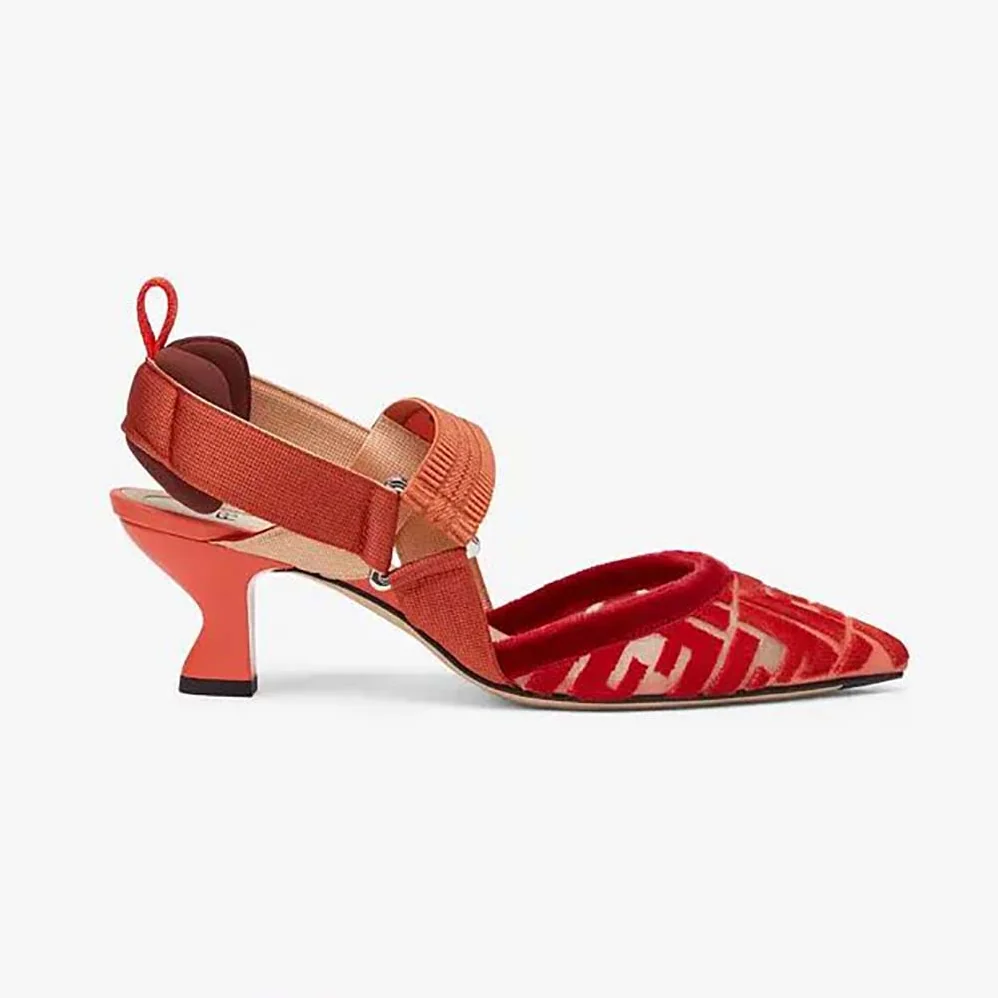 Fendi Colibri Red Micromesh Slingbacks with a Medium Heel for Women Fendi Colibri Red Micromesh Slingbacks with a Medium Heel for Women