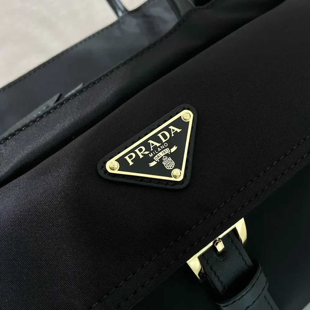 Prada Explore Medium Re-Nylon And Leather Tote Bag for Women in Black