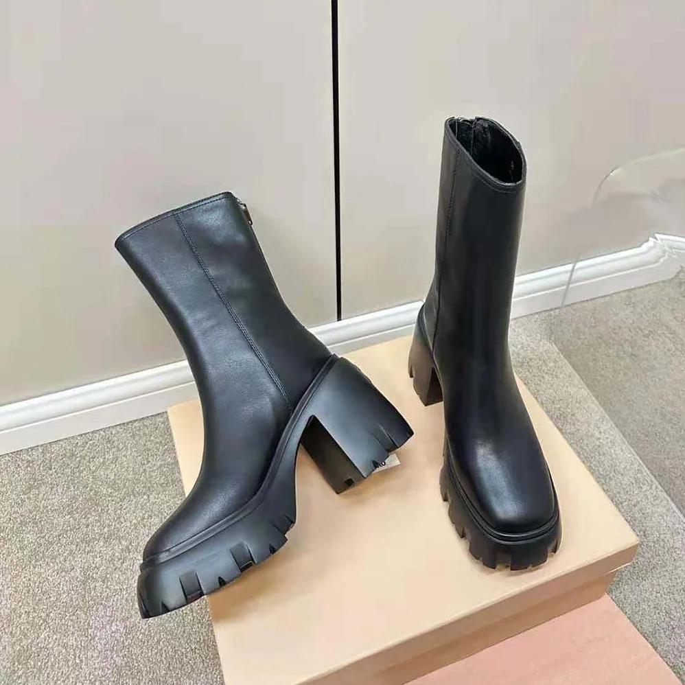 Miu Miu Leather Booties in EVA Sole with Logo for Women in Black Miu Miu Leather Booties in EVA Sole with Logo for Women in Black