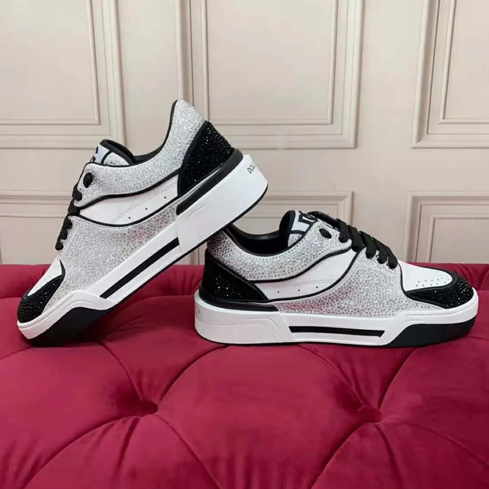 Dolce Gabbana D&G Calfskin New Roma Sneakers with Fusible Rhinestones for Unisex Dolce Gabbana D&G Calfskin New Roma Sneakers with Fusible Rhinestones for Unisex