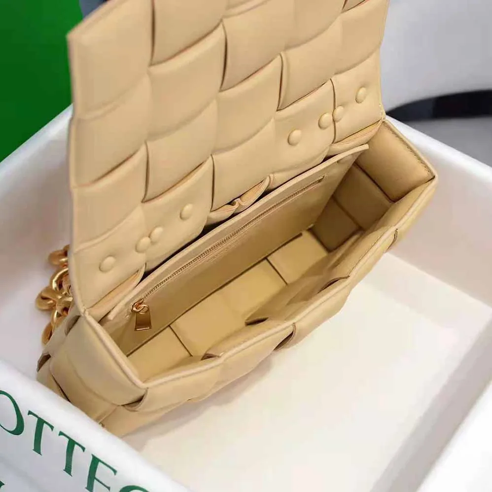 Bottega Veneta Chain Cassette Padded Intrecciato Leather Crossbody Bag for Women in Gold Bottega Veneta Chain Cassette Padded Intrecciato Leather Crossbody Bag for Women in Gold