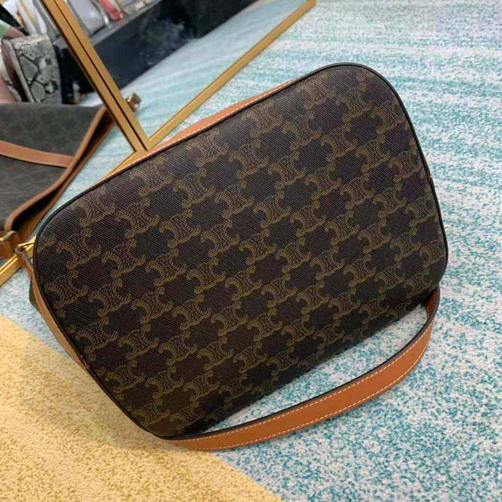 Celine Medium Bucket in Triomphe Canvas for Women in Brown Celine Medium Bucket in Triomphe Canvas for Women in Brown